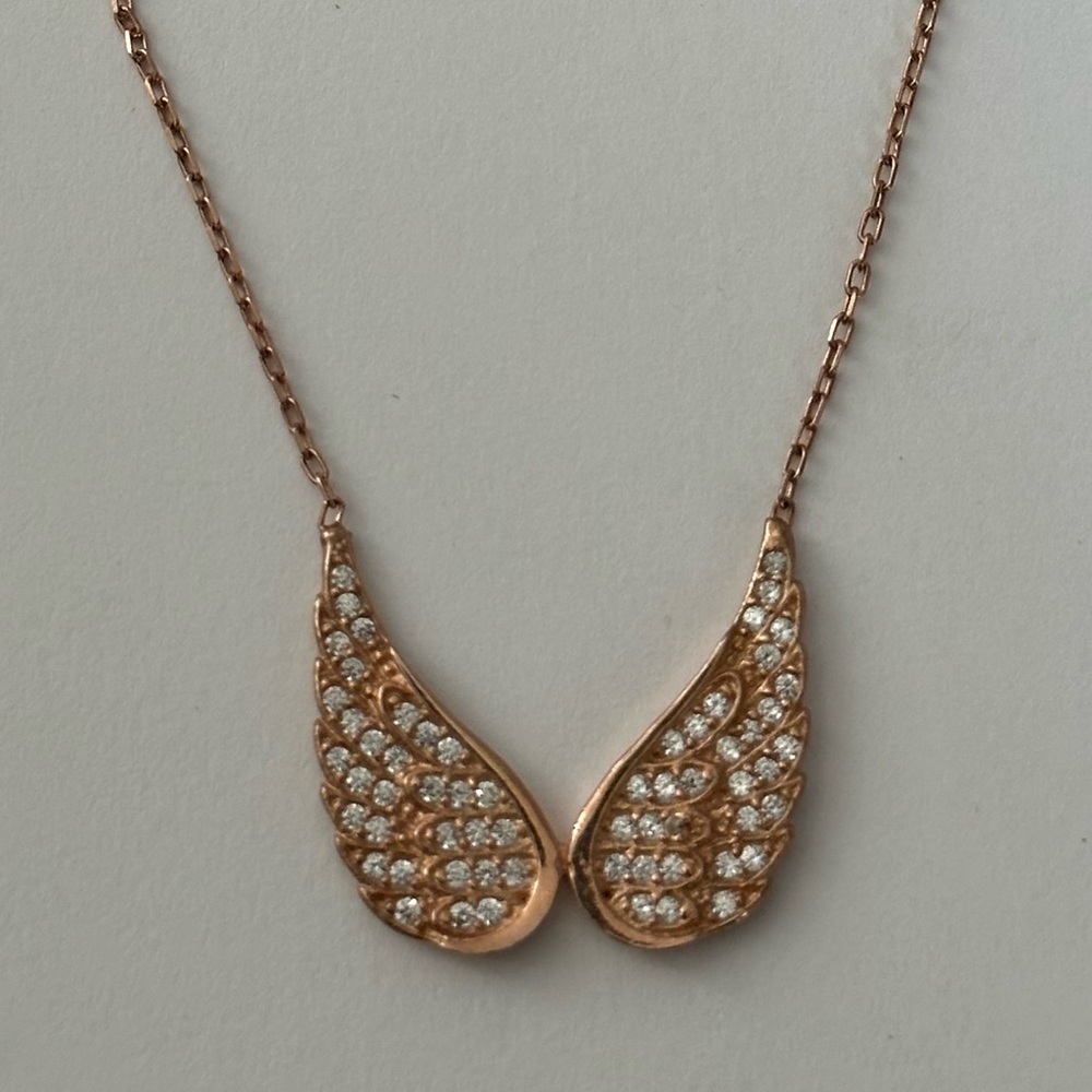 925 Silver angelwing necklace cz 14k rose gold plated
